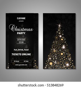 Set of stylized Christmas tree invitation, flyer, sale, discont card template. Merry Christmas decorative background.Use for internet sites, gift cards, flyers and presentations. Front and back page