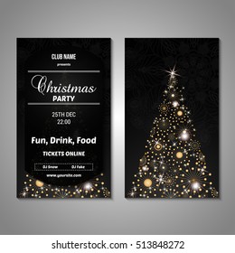 Set of stylized Christmas tree invitation, flyer, sale, discont card template. Merry Christmas decorative background.Use for internet sites, gift cards, flyers and presentations. Front and back page