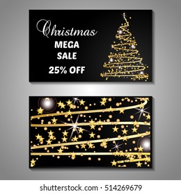 Set of stylized Christmas tree invitation, flyer, sale, discont card template. Merry Christmas decorative background.Use for internet sites, gift cards, flyers and presentations. Front and back page