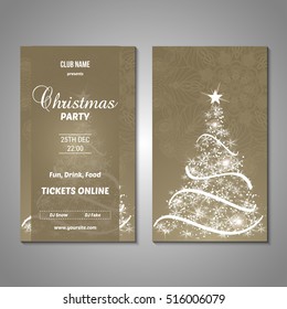 Set of stylized Christmas tree invitation, flyer, sale, discont card template. Merry Christmas decorative background.Use for internet sites, gift cards, flyers and presentations. Front and back page