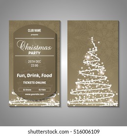 Set of stylized Christmas tree invitation, flyer, sale, discont card template. Merry Christmas decorative background.Use for internet sites, gift cards, flyers and presentations. Front and back page