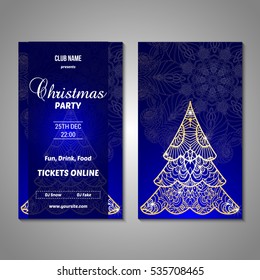 Set of stylized Christmas tree invitation, flyer, sale, discont card template. Merry Christmas decorative background.Use for internet sites, gift cards, flyers and presentations. Front and back page