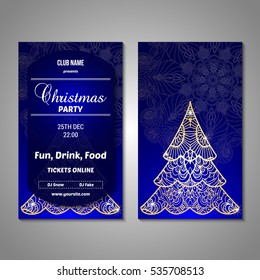 Set of stylized Christmas tree invitation, flyer, sale, discont card template. Merry Christmas decorative background.Use for internet sites, gift cards, flyers and presentations. Front and back page