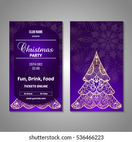 Set of stylized Christmas tree invitation, flyer, sale, discont card template. Merry Christmas decorative background.Use for internet sites, gift cards, flyers and presentations. Front and back page