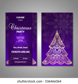 Set of stylized Christmas tree invitation, flyer, sale, discont card template. Merry Christmas decorative background.Use for internet sites, gift cards, flyers and presentations. Front and back page