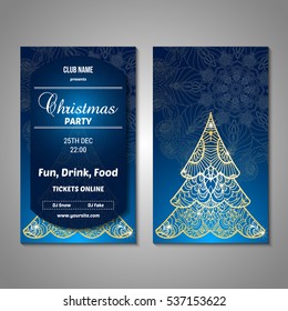 Set of stylized Christmas tree invitation, flyer, sale, discont card template. Merry Christmas decorative background.Use for internet sites, gift cards, flyers and presentations. Front and back page