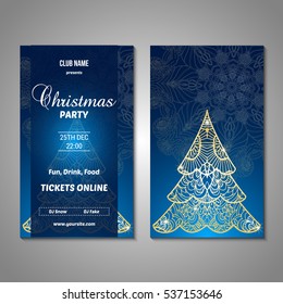 Set of stylized Christmas tree invitation, flyer, sale, discont card template. Merry Christmas decorative background.Use for internet sites, gift cards, flyers and presentations. Front and back page