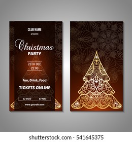 Set of stylized Christmas tree invitation, flyer, sale, discont card template. Merry Christmas decorative background.Use for internet sites, gift cards, flyers and presentations. Front and back page