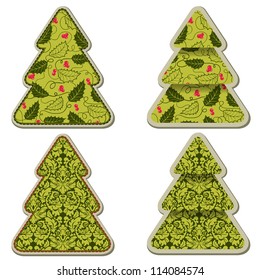 Set of  stylized Christmas tree. Product label, sticker or tag. EPS10.