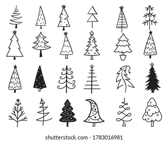 
Set of stylized Christmas trees. Collection of various holidays trees. Vector illustration of holidays forest elements. New Year.