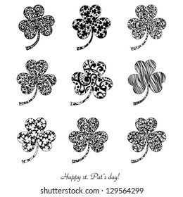 Set of stylized clover leaves  isolated on white. Vector Illustration