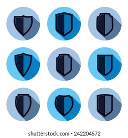 Set of stylized coat of arms, decorative defense shields collection. Heraldic symbols, Protection and security idea.