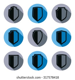 Set of stylized coat of arms, decorative vector defense shields collection. Heraldic symbols, Protection and security idea.