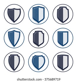 Set of stylized coat of arms, decorative vector defense shields collection. Heraldic symbols, Protection and security idea.