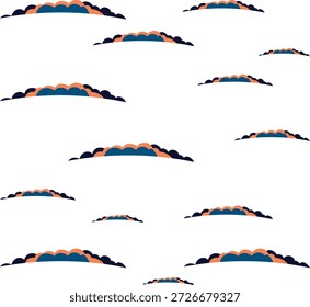 Set of stylized colorful cloud segments or smoke plumes in teal and coral for design elements