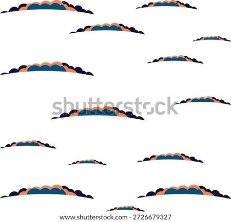 Set of stylized colorful cloud segments or smoke plumes in teal and coral for design elements