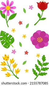 A set of stylized colors highlighted on a white background. Vector flowers in cartoon style, for greetings, weddings, flower design, web design.
