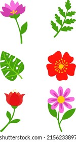 A set of stylized colors highlighted on a white background. Vector flowers in cartoon style, for greetings, weddings, flower design, web design.