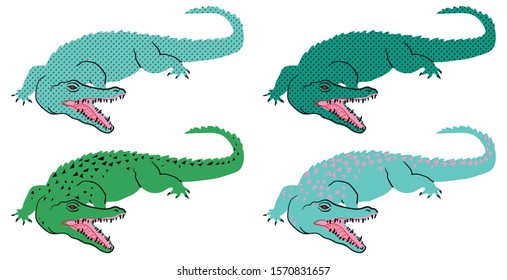 set of stylized crocodiles for your design, isolated object, vector illustration