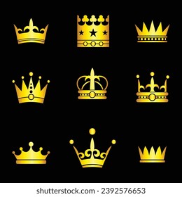 Set of stylized crowns. collection of black and white crowns. illustration.
