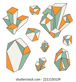 Set of stylized crystal, abstract gemstone. Occult witchcraft element. Symbol, logo, icon. Simple flat vector illustration isolated on white background