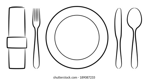 A set of stylized cutlery vector icons, in white background isolated