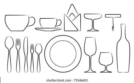 A set of stylized cutlery vector icons, in white background isolated