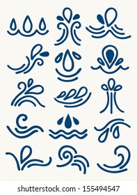 set of stylized drawings of water and waves