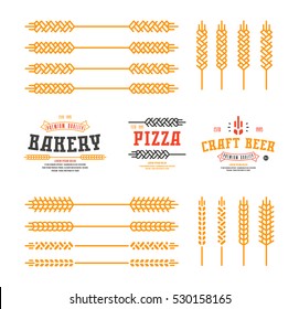 Set of stylized ear wheat. Template labels for bakery, pizza, beer. Color print on white background