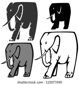 set of stylized elephants - vector illustration - outline and silhouette