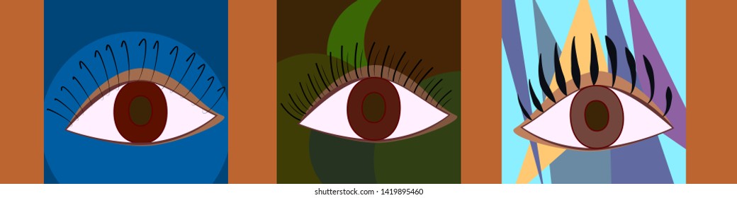 Set of stylized eyes in cartoon flat style; isolated signs; vector 