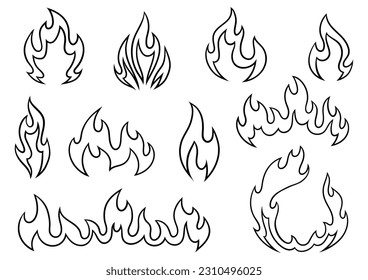 Set of stylized fire. Decorative element for design.