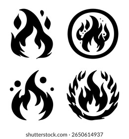 Conjunto de iconos de fuego estilizados en varias formas