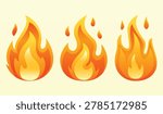Set of stylized fire icons, vibrant orange and yellow flame illustrations