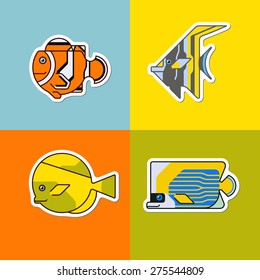 set of stylized fish bright colors