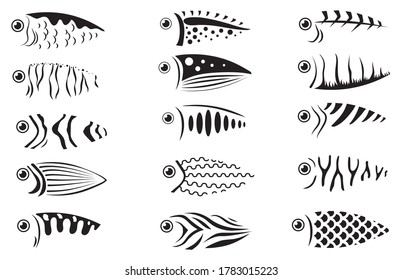 Set of stylized fish. Collection of cute decorative aquarium fish. Vector illustration of marine inhabitants.
Drawing with children.