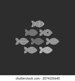 Conjunto de peces estilizados. Icono de peces geométricos abstracto. Colección de vectores