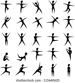 Set of stylized fitness women exercise silhouettes
