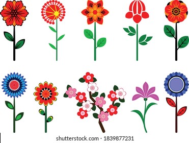 Set Of Stylized Flowers. 
Set of stylized flowers collection. Various stylized flowers isolated on white background. Vector illustration.