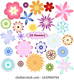 Set of stylized flowers isolated on a white background. Vector illustration.