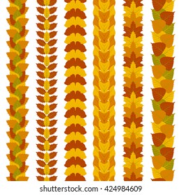 Set of stylized foliate borders made of different tree leaves, such as ginkgo, tulip tree, ash, birch, maple and poplar.  Vector illustration.