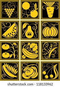 set of stylized fruit and vegetables