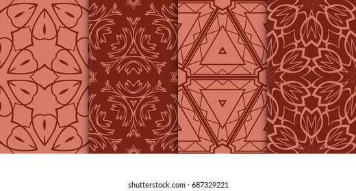 set of stylized geometric seamless pattern. vector illustration. brown color