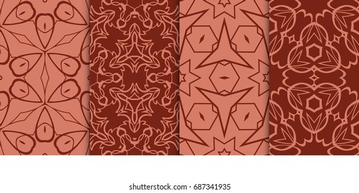 set of stylized geometric seamless pattern. vector illustration. brown color