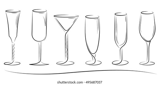 Set of stylized glasses, hand-drawn. Design elements. Isolated