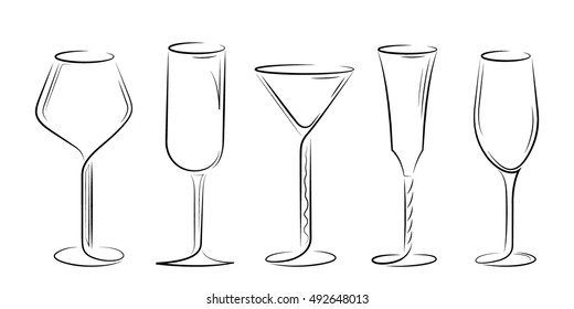 Set of stylized glasses on a white background. Isolated