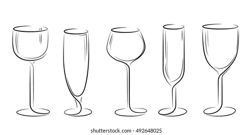 Set of stylized glasses on a white background. Isolated