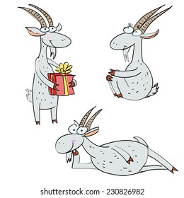 set of stylized goats in different poses, vector