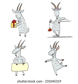 set of stylized goats in different poses, vector