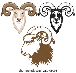 Set of stylized goats head. Goat - symbol of year 2015.